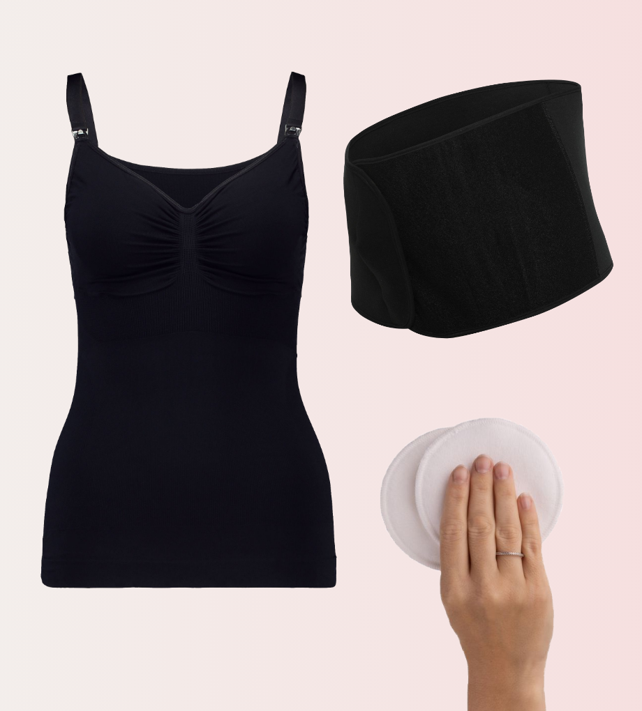 shapewear bundle med ammetop, belly binder og ammeindlæg